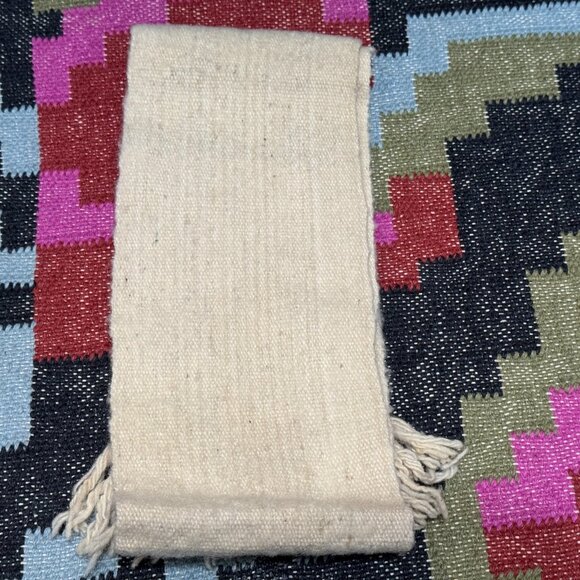 Ecuadorian 100% Wool Fringed Scarf, Natural Cream - Picture 2 of 11